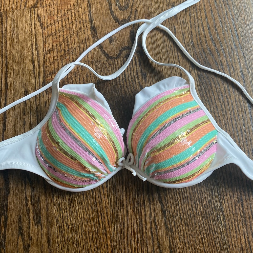 Victoria’s Secret white sequin bikini top